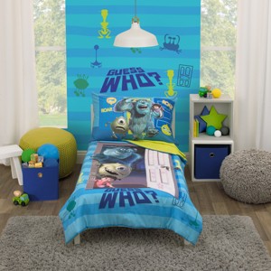 Disney Monsters Inc. Guess Who Blue and Green Sully, Mike, and Boo 4 Piece Toddler Bed Set - 1 of 4