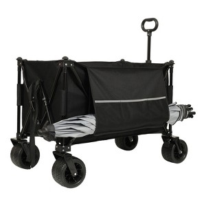 VisioGear Collapsible Foldable Extended Wagon, Folding Garden Cart with Drink Holders and Side Pocket, Black, 37.4"*23.03"*38.98 - 1 of 4