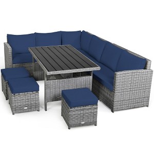 Tangkula 7PCS Rattan Patio Sectional Sofa Set Conversation Set w/ Navy Cushions - 1 of 4