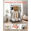 Rolling Clothes Rack with Adjustable Crossbar & Side Hooks, Heavy-Duty Carbon Steel, 150 lbs Load - 2 of 4