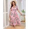 BLUEMING Plus Size Womens Dresses Floral Surplice A-Line Maxi Dress Waist Belted Floral Maxi Dress Wasit Tie Bell Sleeve Dress - 4 of 4