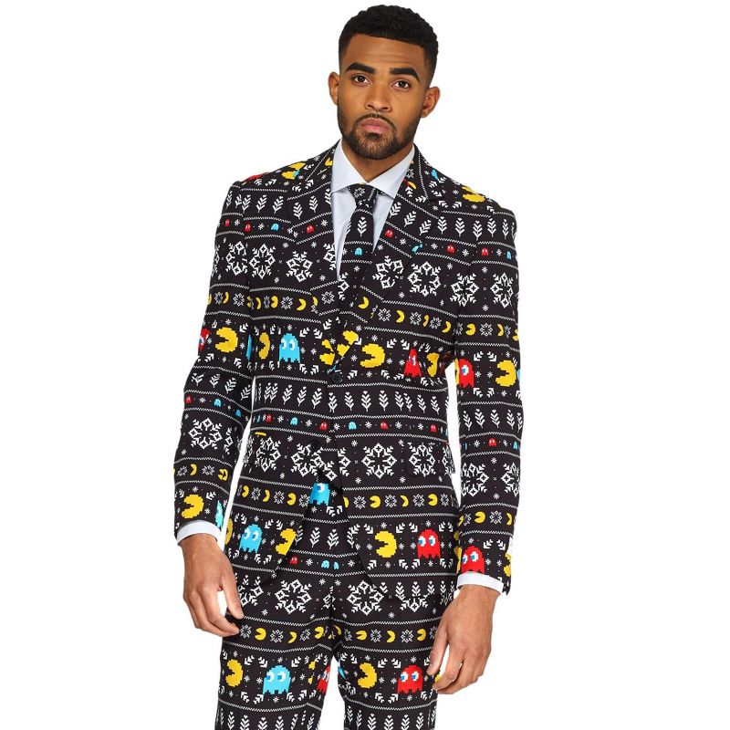 OppoSuits Men's Christmas Suit - Winter PAC-MAN - Black, 3 of 5
