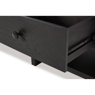 Modern Black Square Wood End Table with Storage