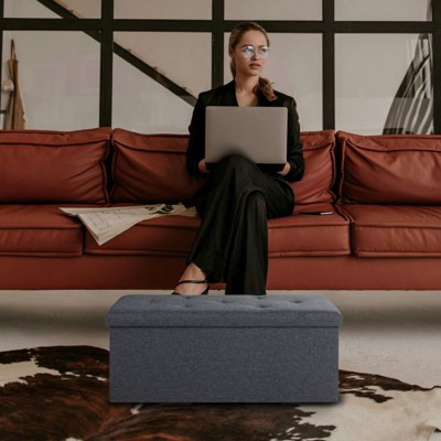 FONTOI Foldable Storage Ottomans, Ottoman Foot Rest, Storage Chest for Living Room Bedroom Entryway, Gray, 15"*15"*30.3"