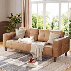 3-Seater Sofa Couch, 83" Wide Faux Leather Sofa Couch with Spring Cushion, Modern Sofa with Deep Seats Orange - 1 of 4