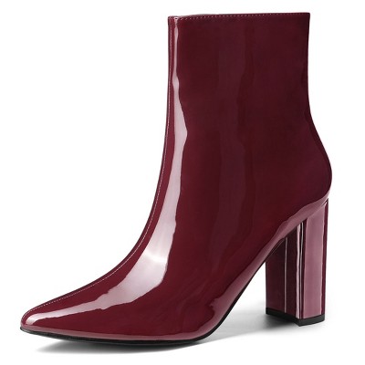 Allegra K Women's Halloween Pointed Toe Zip Chunky Heels Ankle Boots