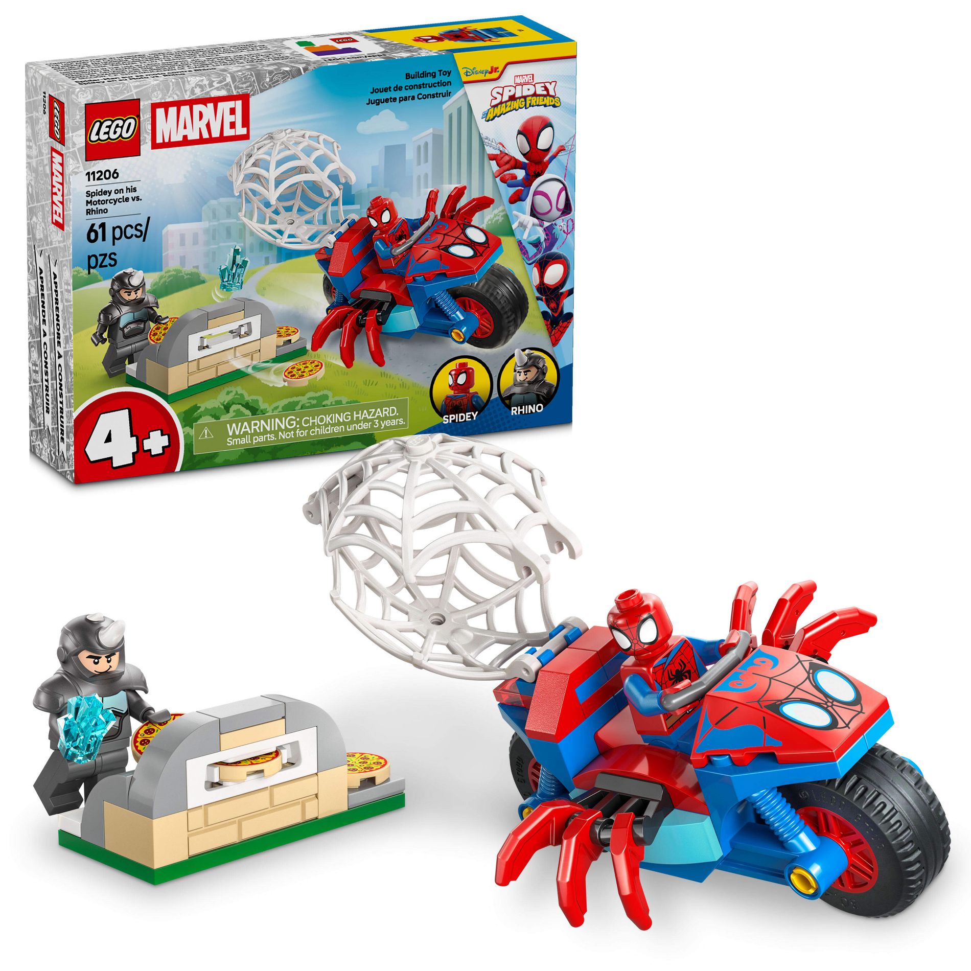 LEGO Marvel Spidey And His Amazing Friends Spidey on his Motorcycle vs. Rhino 11206