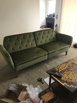 Novogratz Tallulah Memory Foam Futon, Convertible Couch, Green Velvet