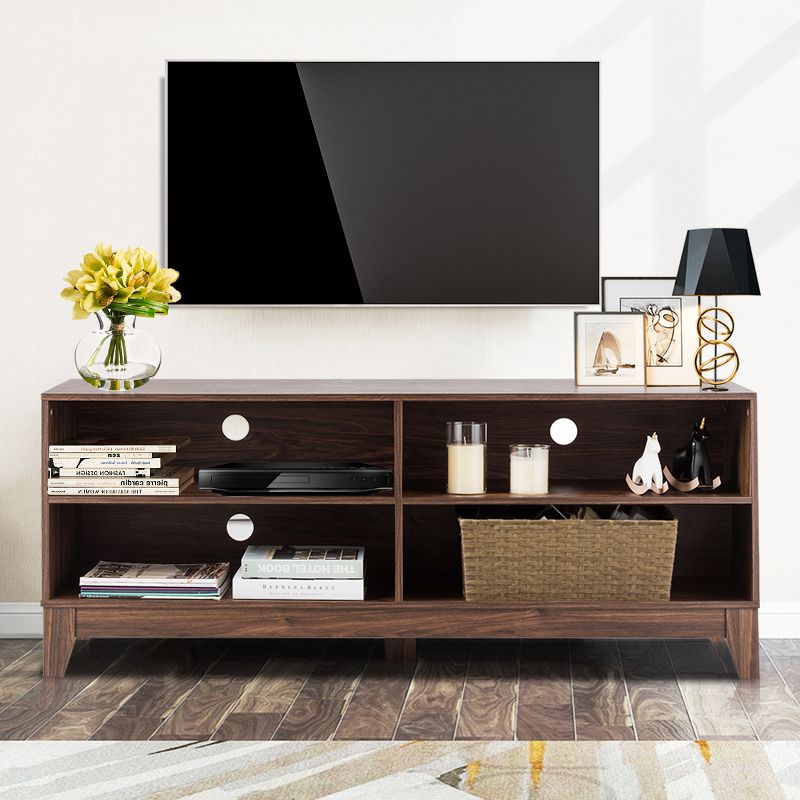 Tangkula Modern Wooden TV Stand Media Console Storage Cabinet with 4 Open Shelves Walnut/Black/Brown, 2 of 6