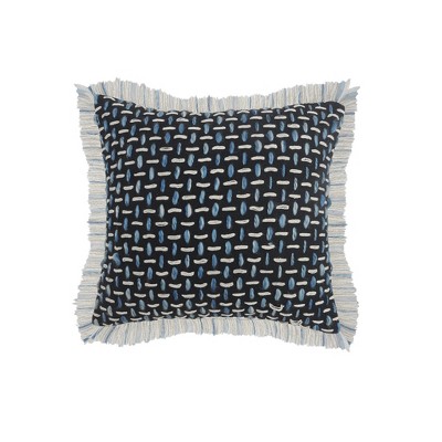 HomeRoots 20" X 20" Black Blue And White Polyester And Cotton Blend Geometric Zippered Pillow