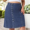 Agnes Orinda Women's Plus Size Denim Button Front High Waist A-Line Midi Casual Jean Skirt - 2 of 4