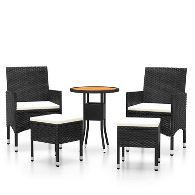 vidaXL Garden Furniture 5-Piece Set Garden Set Lounge Balcony Furniture Garden Table Garden Chair Garden Stool Poly Rattan Black