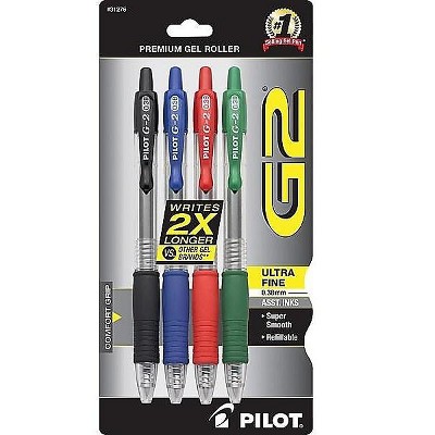 Pilot G2 Retractable Gel Pens Ultra Fine Point Assorted Ink 912181