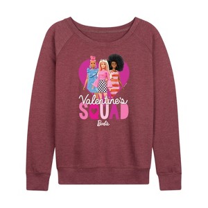 Women's - Barbie - Valentine's Squad Lightweight French Terry Wide Neck Long Sleeve Shirt - 1 of 4