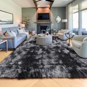 Tie-Dyed Gray Shag Rug, Ultra Soft 1.7" Plush, Non-Slip, 100% Polyester for Bedroom or Living Room - 1 of 4