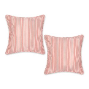 Design Imports 2pc 18"x18" Coral Chambray Striped Recycled Cotton Square Throw Cover: Indoor Faux Linen, Hidden Zipper - 1 of 4
