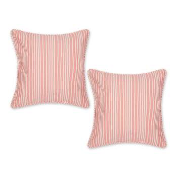 2pc 18"x18" Coral Chambray Striped Recycled Cotton Square Throw Cover - Design Imports