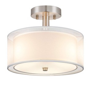 Itopfox 3-Light Semi Flush Mount Ceiling Fixture, Drum Light with Double Fabric Shade, Modern Close to Ceiling Lamps for Dining Room Kitchen - 1 of 4