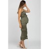 PinkBlush Olive Satin Smocked Fitted Maternity Midi Dress - 2 of 4