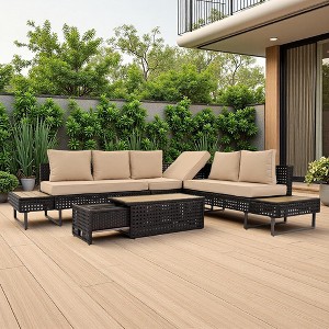 6-Piece Outdoor Patio Rattan Sectional Sofa Set with Adjustable Seat, Side Table, Coffee Table with Ice Bucket - 1 of 4