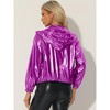 Allegra K Women's Casual Holographic Hooded Long Sleeve Zipper Metallic Jacket - 3 of 4