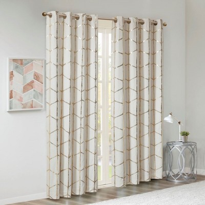 JUJABU 1 pc 50"x84" Total Blackout Metallic Print Grommet Top Curtain Panel