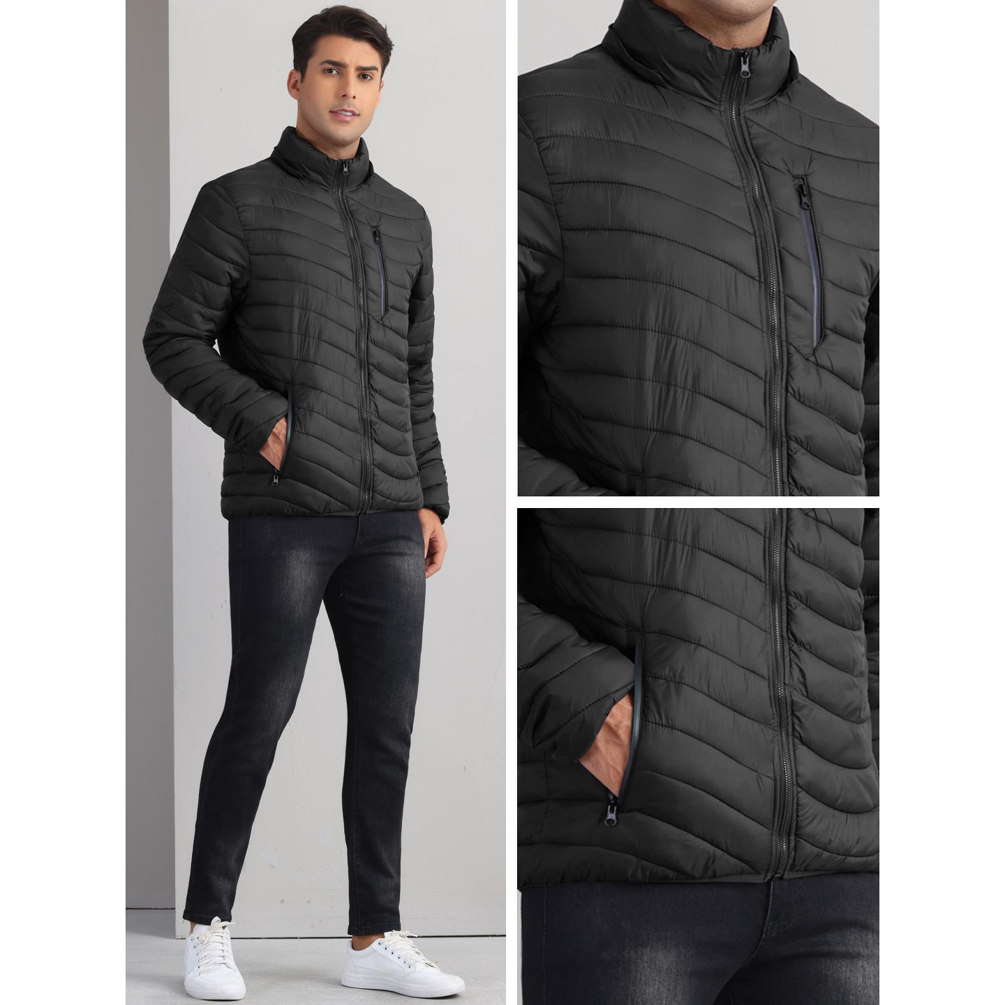 Мужская куртка Lars Amadeus Winter Zipper Padded Detachable Hooded Warm Puffer Jackets Black, цвет: Чёрный — фото 5