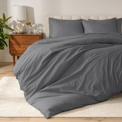 100% Organic Cotton Percale Duvet Cover and Sham Set by Bare Home