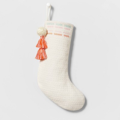 Woven Christmas Stocking with Tassels Ivory/Multicolored - Wondershop™