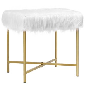 Costway Faux Fake Fur Stool Ottoman Footrest Stool Decorative with Metal Legs GreyPinkWhite - 1 of 4