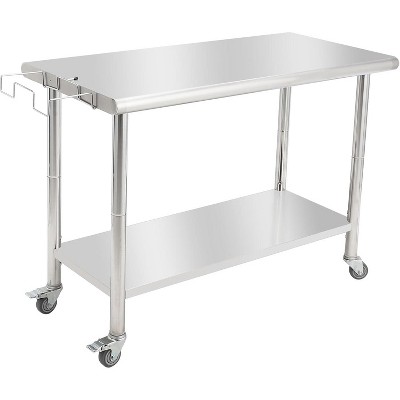 48"x24" Stainless Steel Prep Table w/ Undershelf & Wheels - Heavy-Duty Commercial Worktable for Kitchens