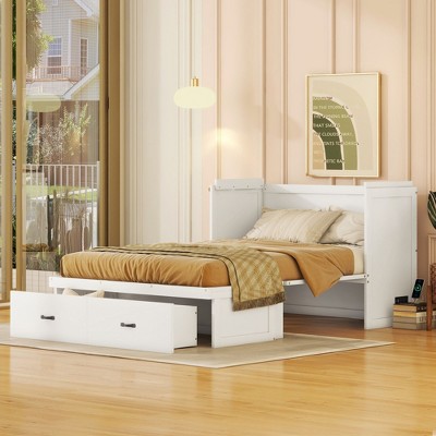 NicBex Full Size Murphy Bed Wooden Queen Bed Frame Wall Bed with 2 Spacious Drawers and USB Ports for Apartment and Living Room
