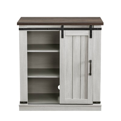 Coast-to-Coast Barn Door TV Stand in Off-White with Adjustable Shelves