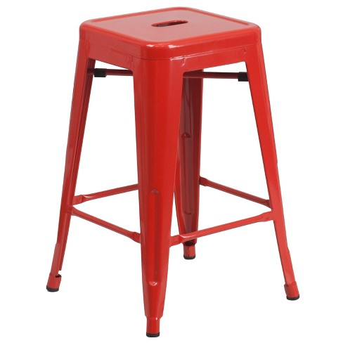 Merrick Lane Red 24 High Backless, 24 Inch Backless Metal Bar Stools With Backs