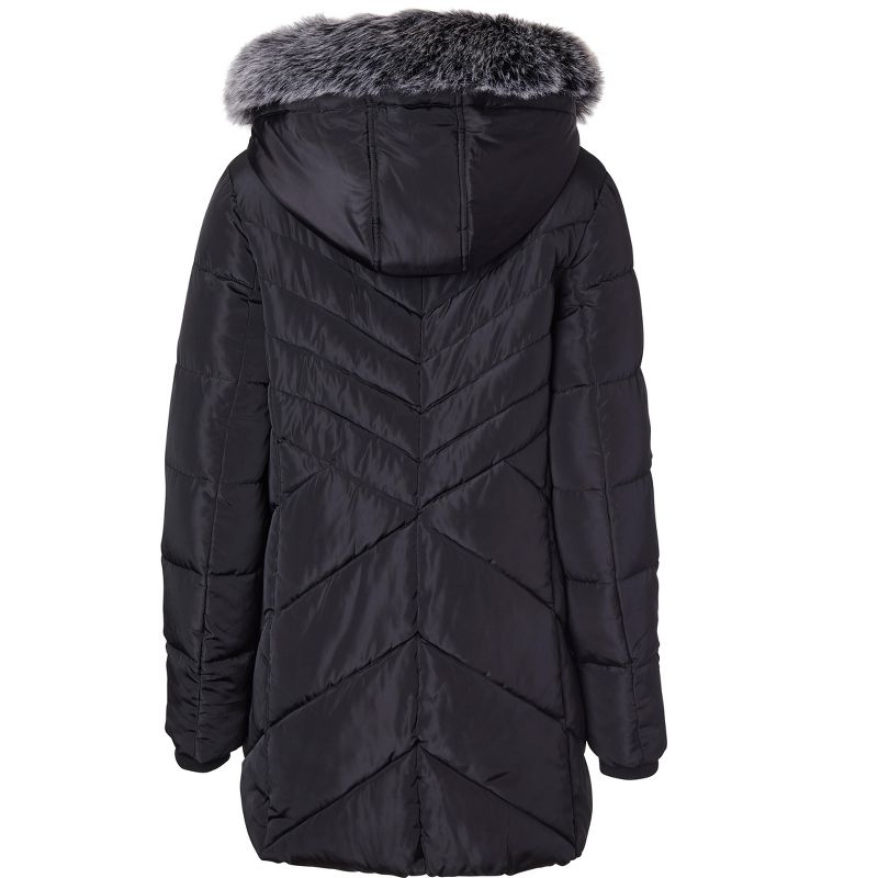 Sportoli Women Long Quilted Plush Lined Outerwear Puffer Jacket Winter Coat with Fur Hood, 3 of 7