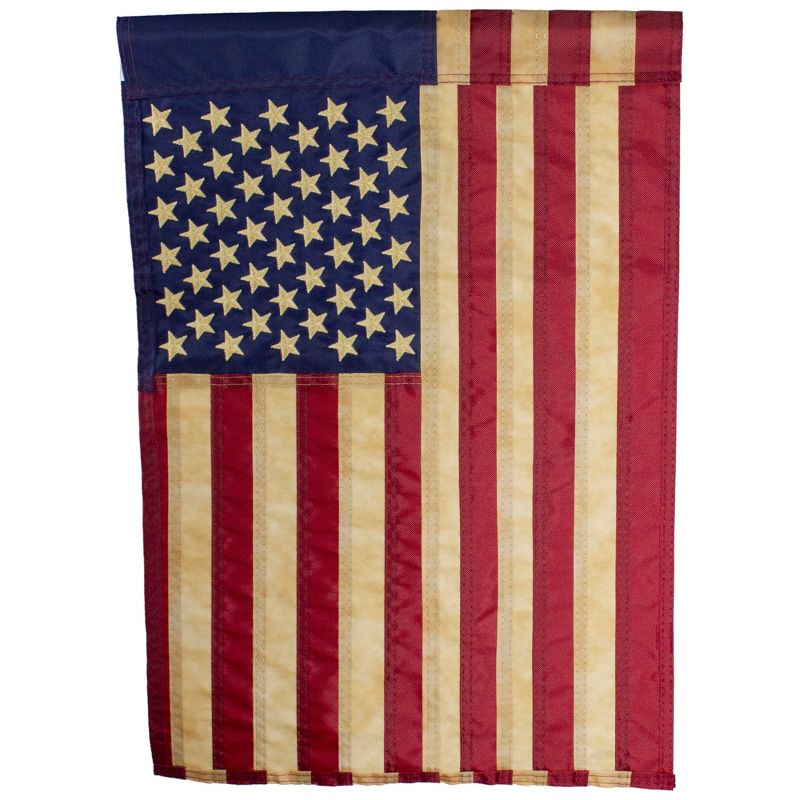 Northlight Embroidered Patriotic Tea-Stained USA Garden Flag 18" x 12.5", 1 of 5