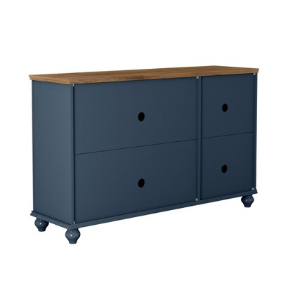 55" Navy and Wood Vintage Storage Sideboard Buffet Cabinet
