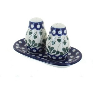 Blue Rose Polish Pottery 131 Ceramika Artystyczna Salt & Pepper Shakers with Tray - 1 of 1