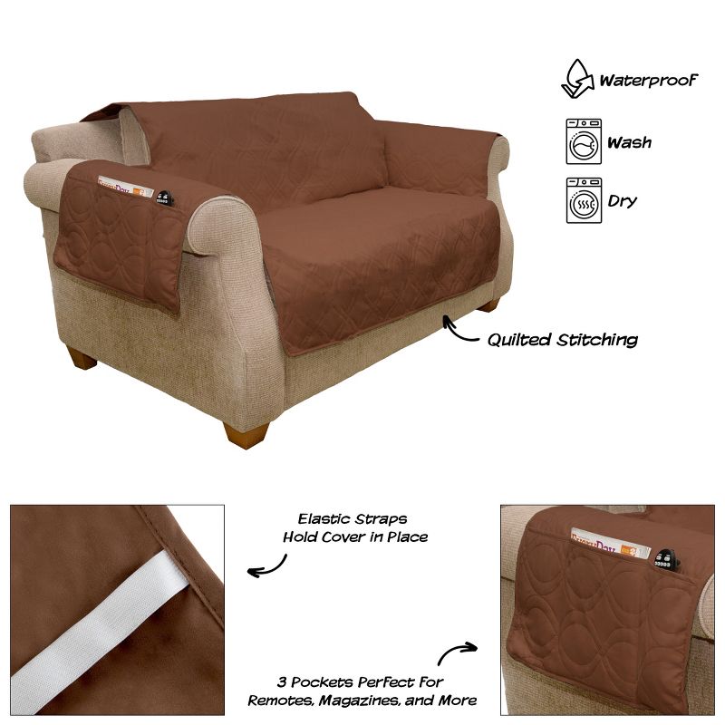 Pet Protector Furniture Covers - 100% Waterproof Couch Covers for Dogs or Cats – 2-Cushion Pet Loveseat Cover with Non-Slip Straps by PETMAKER (Brown), 3 of 7