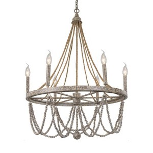 LNC Elegant 6-Light 28.5" French Country/Cottage Empire Large Chandelier,Distressed Gray - 1 of 4
