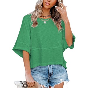 Imily Bela Women's Half Sleeve T-Shirts Solid Color Loose Flowy Tops T-shirt - 1 of 2