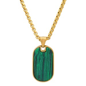 Steeltime 24" 18k gold plated stainless steel and stone dog tag pendant. Color Options: Brown, Green - 1 of 4