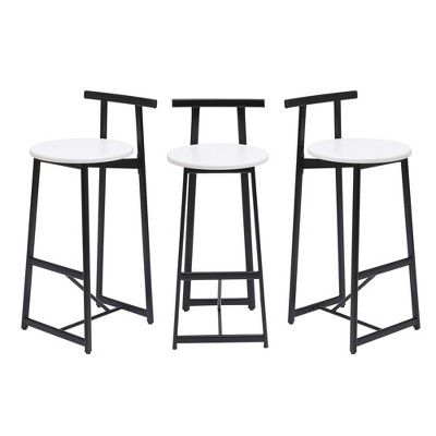 VYNXARIA Bar Stools Kitchen Island Bar Chairs Set of 3 Metal Counter Barstools with Backrest for Dining Pub Room (Black & White)