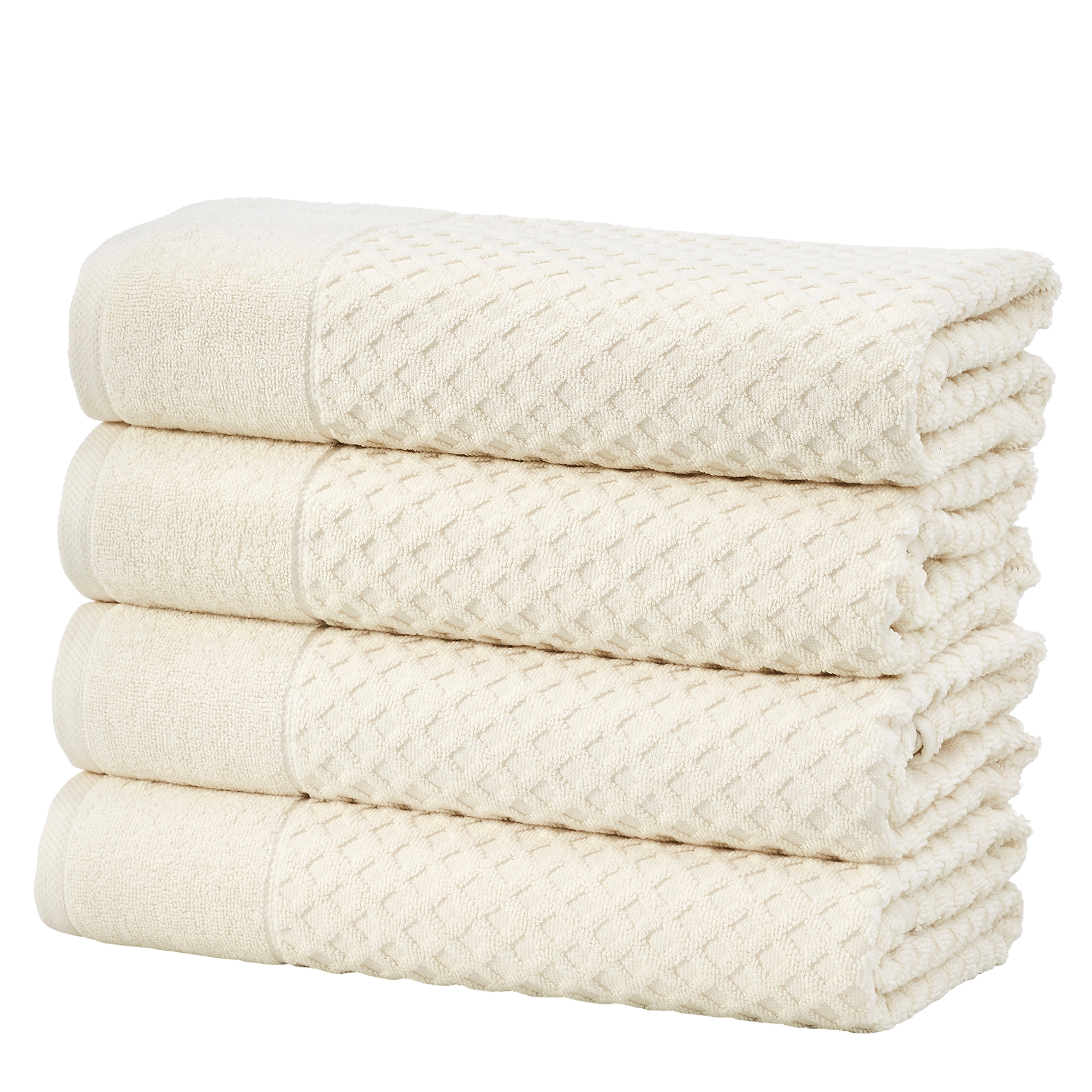 Cotton Quick-Dry Waffle Textured Towels - Great Bay Home (4 Pack Bath Towels, Ivory)