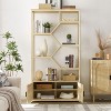 39.4''W x 13.8''D x 75.6''H, Rattan Bookshelf 7 tiers Bookcases Storage Rack with Cabinet for Living Room Home Office-The Pop Home - image 2 of 4