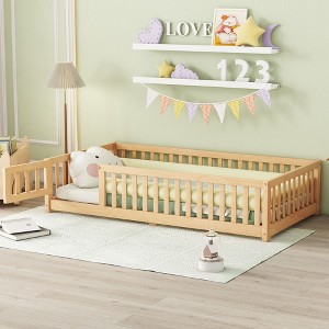 NicBex Kids Montessori Bed with Door,Wood Floor Bed with Safety Guardrails,Twin/Full/Queen Size Toddler bed for Bedroom Playroom,White/Gray/Brown - 1 of 4
