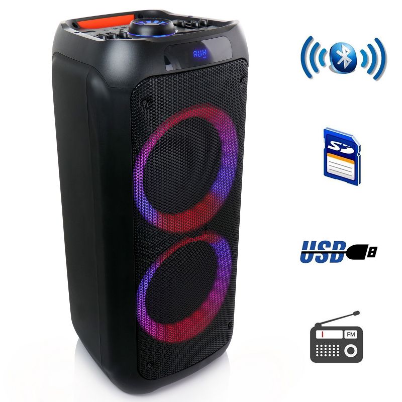 beFree Sound Dual 8 Inch Bluetooth Wireless Portable Party Speaker with Reactive Lights, 1 of 4