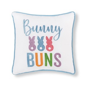 C&F Home 10" x 10" Easter "Bunny Buns" Embroidered Small/Petite Spring Themed Accent Throw Pillow - 1 of 4