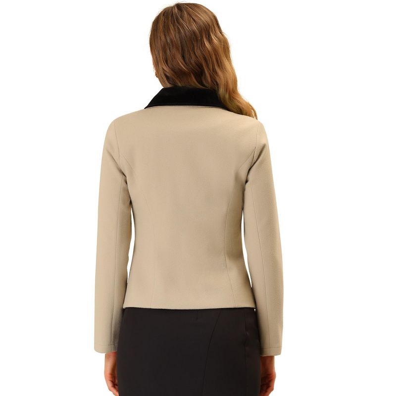 Allegra K Women's Work Office Contrast Collar Single Breasted Winter Coat, 4 of 7