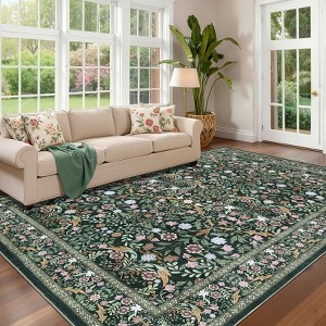 Floral Washable Area Rug Vintage Large Rugs for Living Room Soft Non-Slip Carpet - 1 of 4